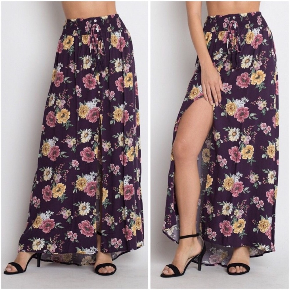 Floral Maxi Button Front Boho Skirt - Picture 2 of 4